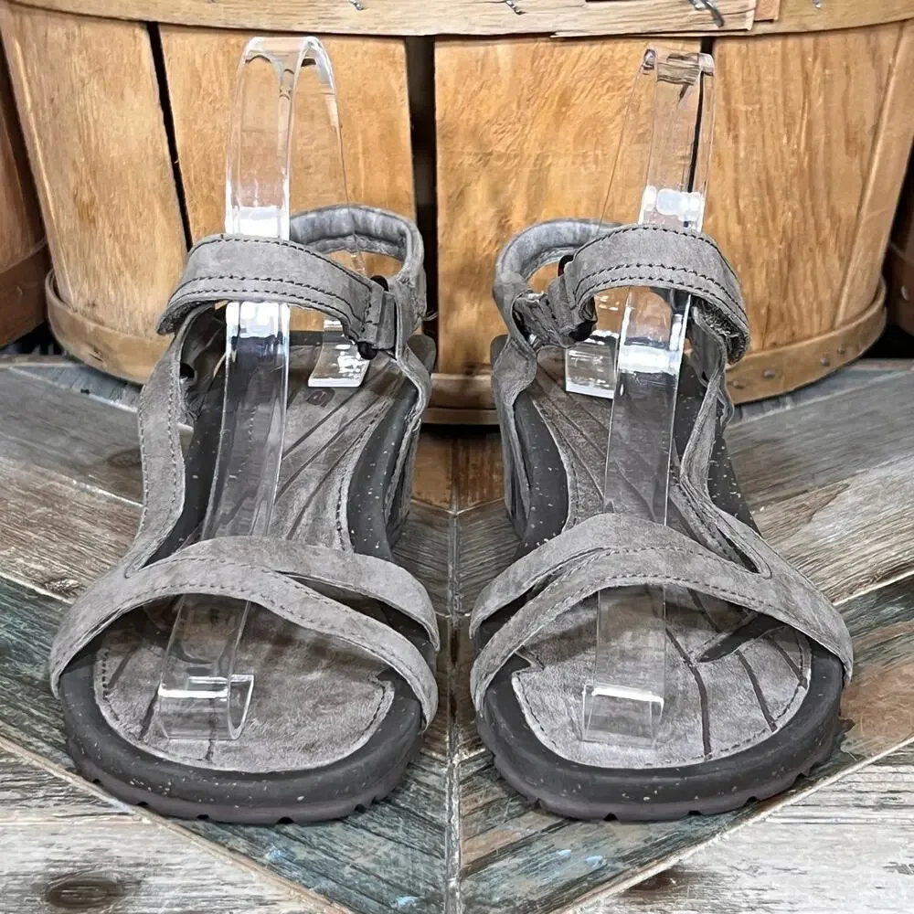 Teva Cabrillo Tan Brown Leather Strappy Adjustable Wedge Sandals Womens Size 9